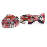 pink plaid  dog collar  with bow tie matel  buckle  cotton fabric  dog &cat necklace dog collar pet supply