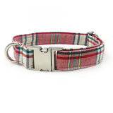 pink plaid  dog collar  with bow tie matel  buckle  cotton fabric  dog &cat necklace dog collar pet supply